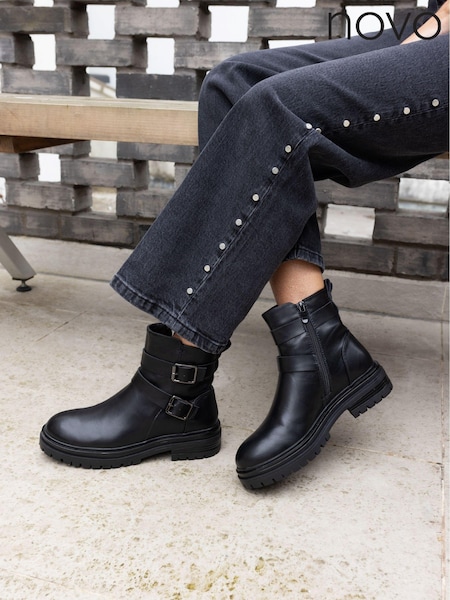 Novo Black Dare Buckle Biker Boots (E94100) | £44