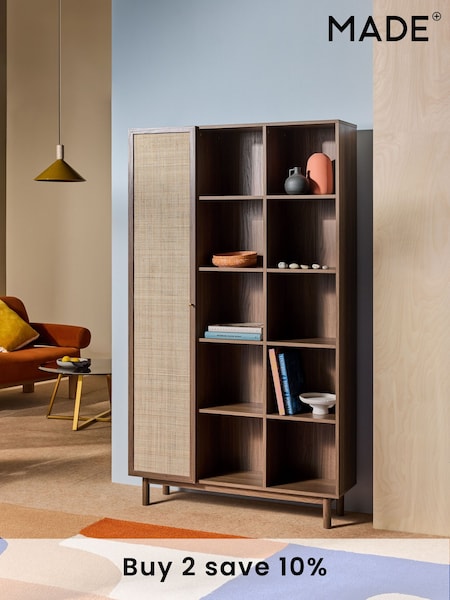 MADE.COM Dark Oak Effect Pavia Rattan Bookcase (E94174) | £449