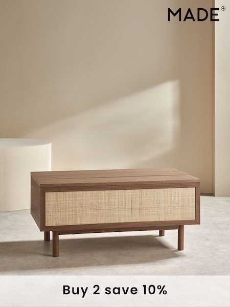 MADE.COM Dark Oak Effect Pavia Rattan Coffee Table to Desk (E94175) | £379