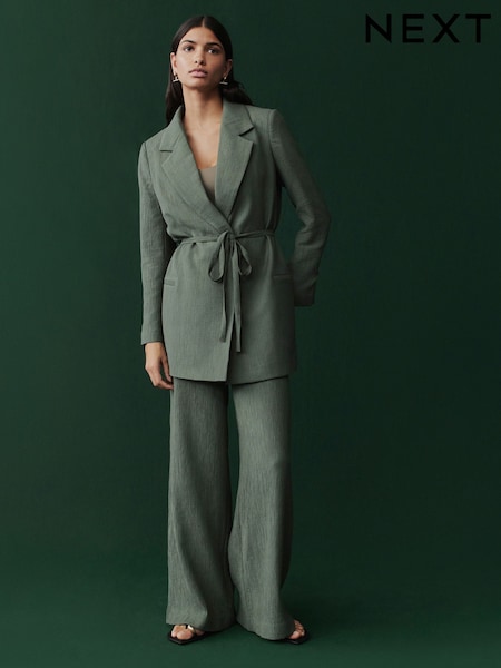Green Textured Crinkle Wide Leg Trousers (E94294) | £38