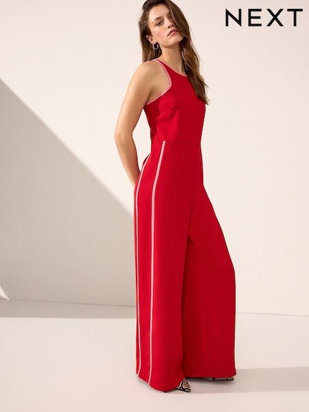 Red Sleeveless Jumpsuit with Tipping Detail (E94299) | £70
