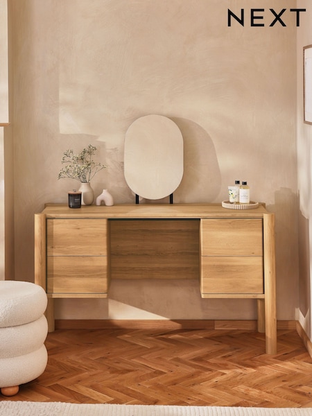 Light Natural Noa Oak Effect 4 Drawer Console Dressing Table (E94437) | £450