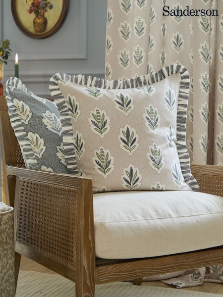 Sanderson Flax Sessile Leaf Ruffled Square Cushion (E94439) | £24