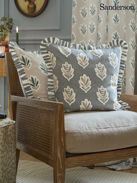 Sanderson Delph Blue Sessile Leaf Ruffled Square Cushion (E94441) | £24
