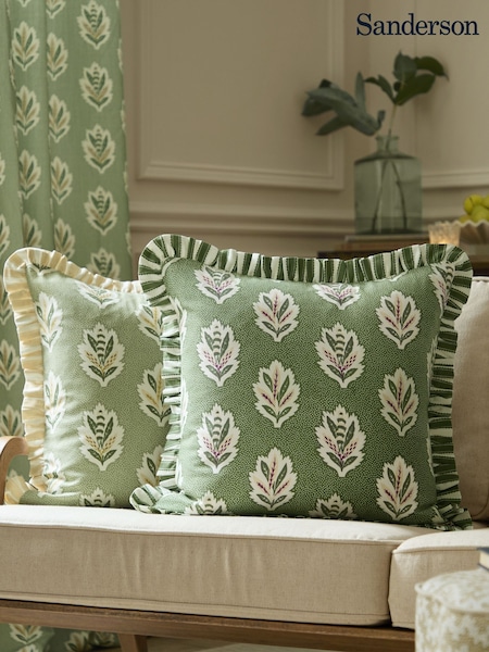 Sanderson Leaf Green Sessile Leaf Ruffled Square Cushion (E94443) | £24