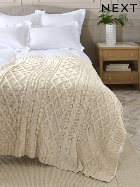 Light Natural Cable Knit Throw (E94450) | £55 - £95