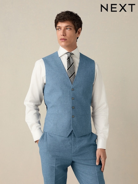 Blue Textured Linen Suit Waistcoat (E94471) | £45