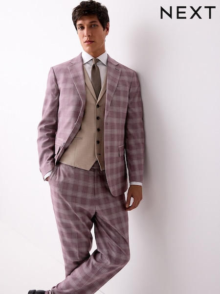 Pink Regular Fit Trimmed Check Suit Jacket (E94475) | £99