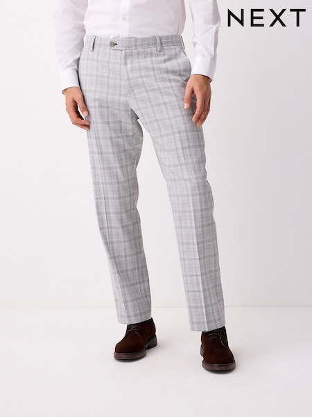 Light Grey Tailored Fit Check Suit Trousers (E94486) | £50