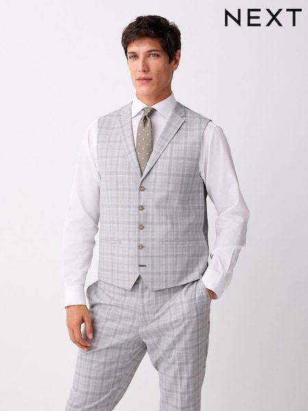 Light Grey Check Suit Waistcoat (E94487) | £50