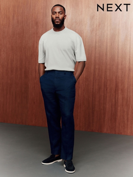 Blue Slim Fit 100% Linen Suit Trousers (E94497) | £69