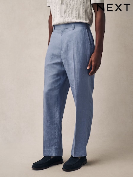 Light Blue Slim Fit 100% Linen Suit Trousers (E94504) | £69