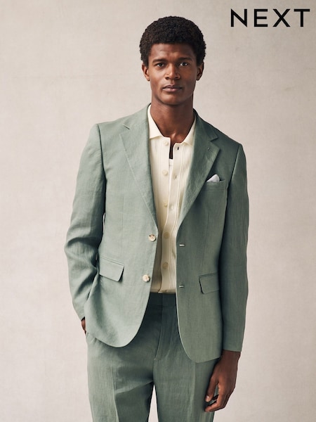 Green Slim Fit Linen Suit Jacket (E94506) | £120