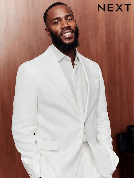 White Slim Fit Linen Blend Suit Jacket (E94542) | £99