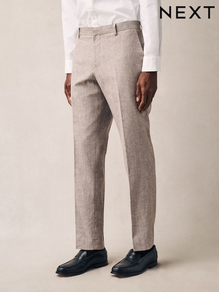 Stone Striped Linen Blend Tailored Fit Suit Trousers (E94547) | £50