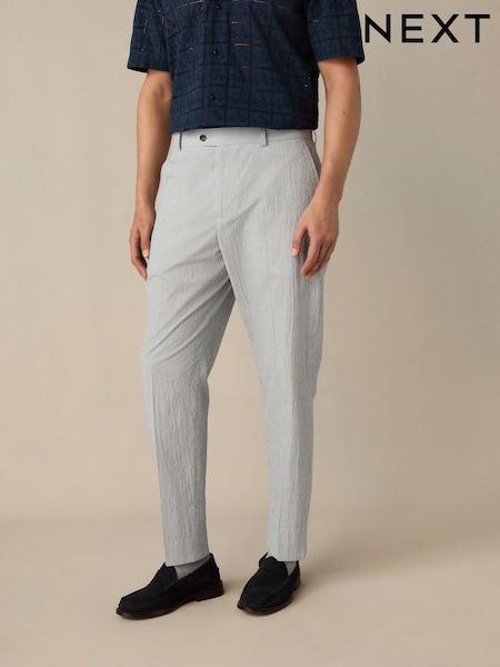 Blue Slim Fit Striped Seersucker Suit Trousers (E94551) | £50