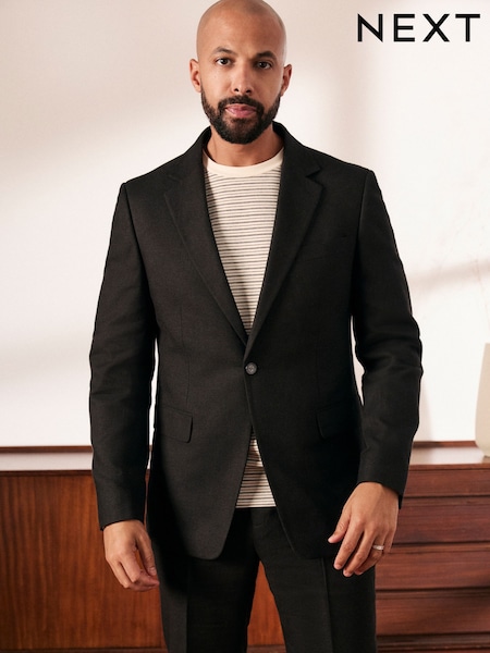 Black Slim Fit Linen Suit Jacket (E94552) | £99