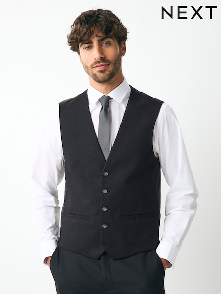 Black Linen Suit Waistcoat (E94554) | £50