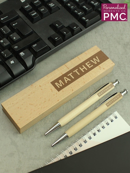 Personalised Wooden Pen & Pencil Box Set by PMC (E94596) | £18