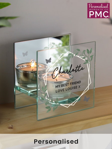 Personalised Mirrored Glass Tea Light Candle Holder by PMC (E94602) | £17