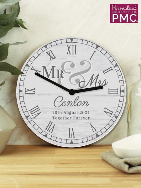 Personalised Mr & Mrs Wooden Clock by PMC (E94604) | £24