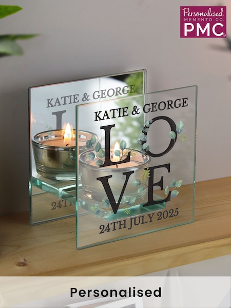 Personalised LOVE Mirrored Glass Tea Light Candle Holder by PMC (E94611) | £17