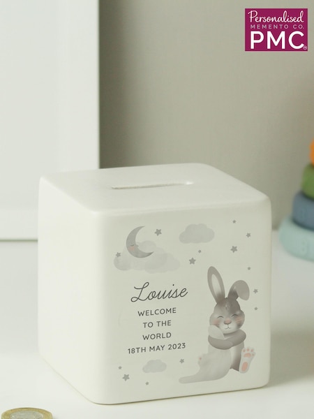 PMC Personalised Bunny Ceramic Square Money White Box (E94612) | £17