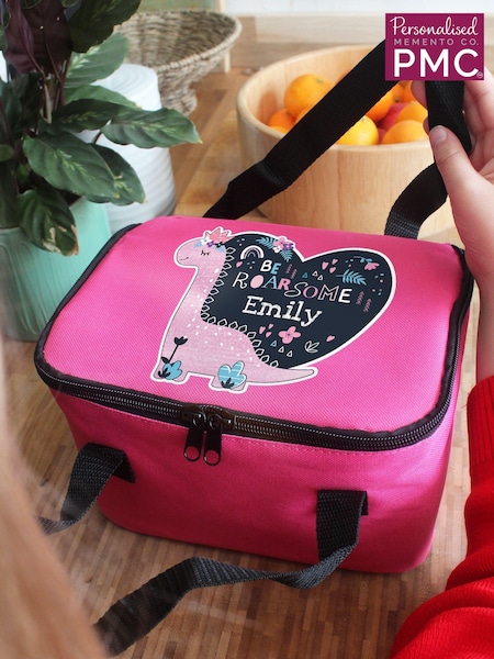 Pink Personalised Dinosaur Lunch Bag by PMC (E94638) | £20