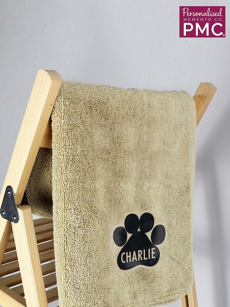 Personalised Paw Print Brown Microfiber Pet Towel by PMC (E94645) | £25
