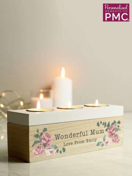 Personalised Floral Watercolour Triple Tealight Holder and Storage Box by PMC (E94647) | £20