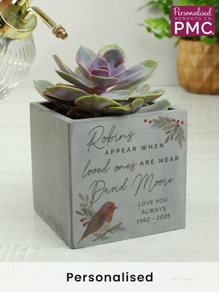 Personalised Robin Memorial Concrete Plant Pot by PMC (E94652) | £17