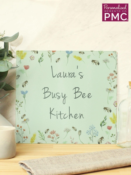 Personalised Floral Glass Worktop Saver Chopping Board by PMC (E94673) | £25