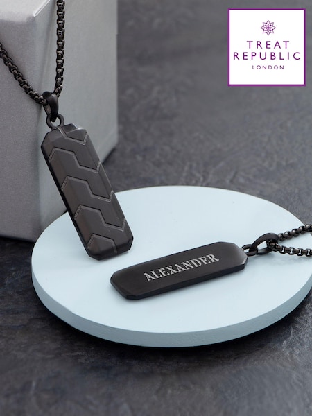 Treat Republic Personalised Men'sSteel Dog Tag Black Necklace (E94694) | £30