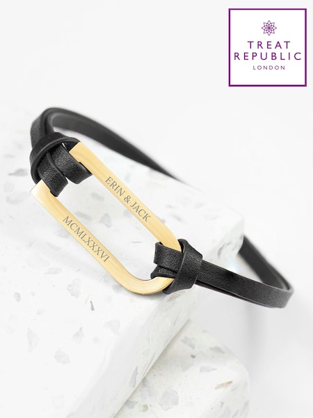 Treat Republic Mens Personalised Shoreditch Leather Black Bracelet (E94695) | £32