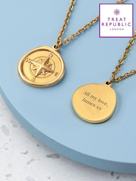 Treat Republic Gold Tone Personalised Compass Amulet Necklace (E94698) | £35