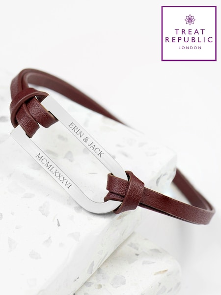 Treat Republic Mens Personalised Shoreditch Leather Brown Bracelet (E94702) | £32