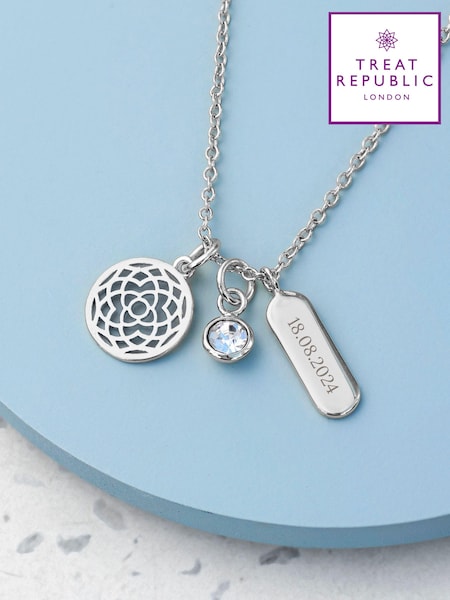 Treat Republic Silver Tone Personalised Mandala Charms Necklace (E94704) | £30