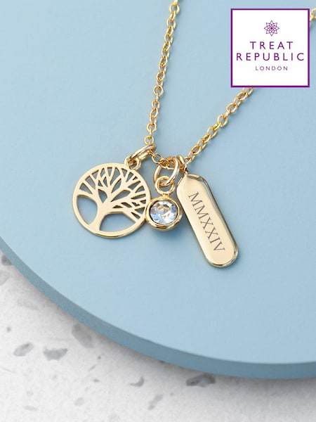 Treat Republic Gold Tone Personalised Tree of Life Charms Necklace (E94708) | £30