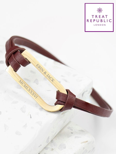 Treat Republic Mens Personalised Shoreditch Leather Brown Bracelet (E94711) | £32