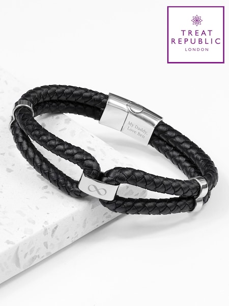 Treat Republic Mens Personalised Infinity Dual Leather Black Bracelet (E94721) | £36