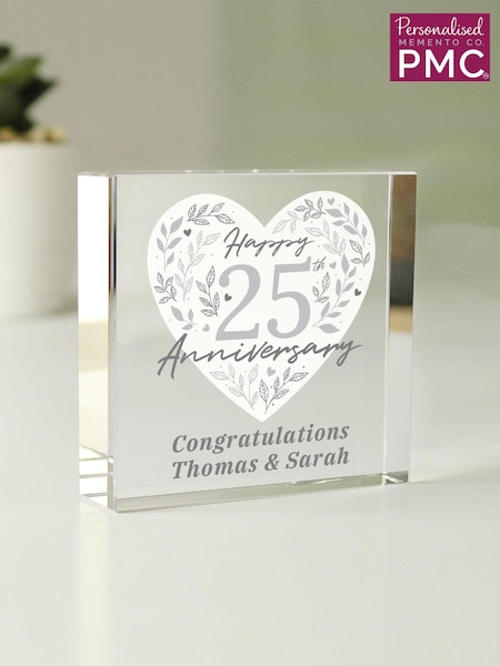 Personalised Silver 25th Anniversary Crystal Token Ornament by PMC (E94750) | £17