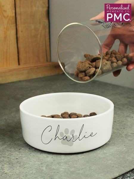 Personalised Paw Print Ceramic Dog Bowl by PMC (E94756) | £22