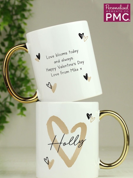 Personalised Hearts Gold Handled Mug by PMC (E94758) | £16