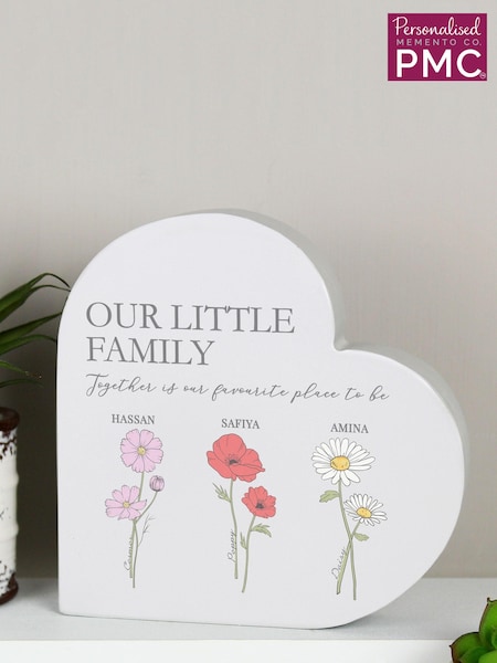 Natural Personalised Flower Of The Month Family Heart Ornament by PMC (E94780) | £16