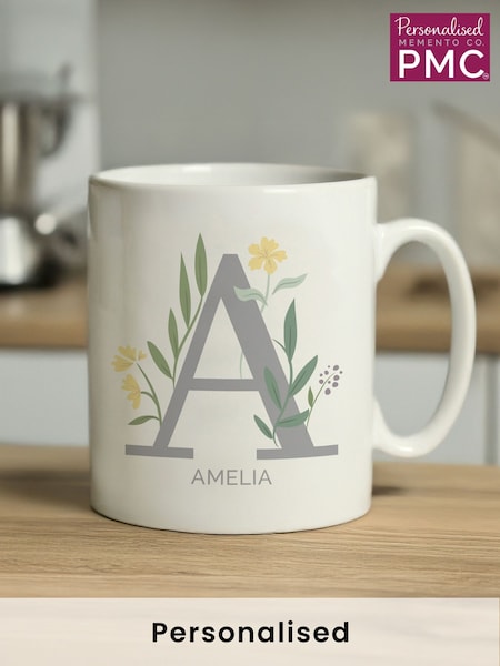 PMC Personalised Floral Initial White Mug (E94793) | £14