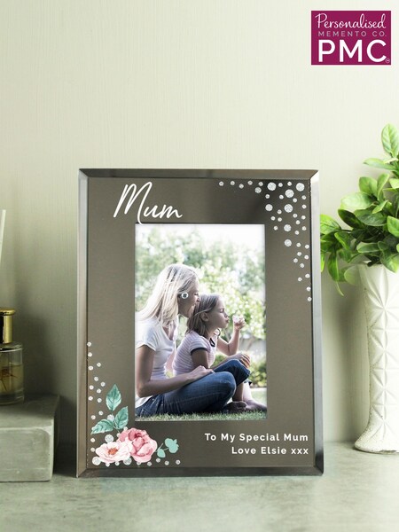 Grey Personalised Floral Mirrored 6x4 Photo Frame by PMC (E94794) | £20