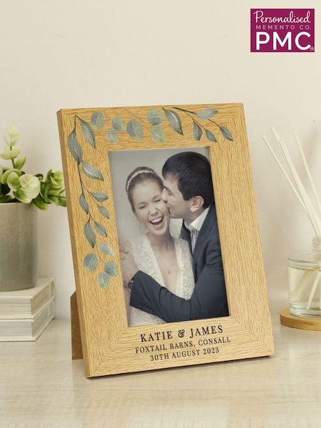 Personalised Botanical Wedding 6x4 Wooden Brown Photo Frame by PMC (E94802) | £14