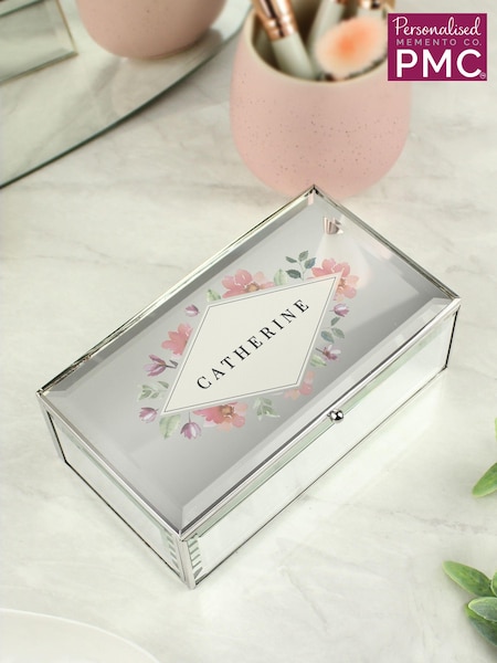Natural Personalised Floral Mirrored Jewellery Box by PMC (E94803) | £30