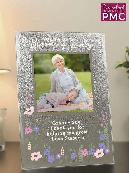Silver Personalised 'Blooming Lovely' Glitter 6x4 Glass Photo Frame by PMC (E94818) | £16