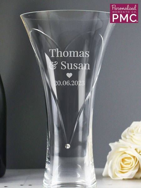 Personalised Hand Cut Diamante Heart Large Vase by PMC (E94822) | £50